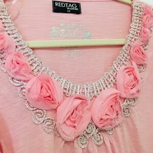 Redtag Cotton Pink Roses  Cottagecore Feminine Top  XL